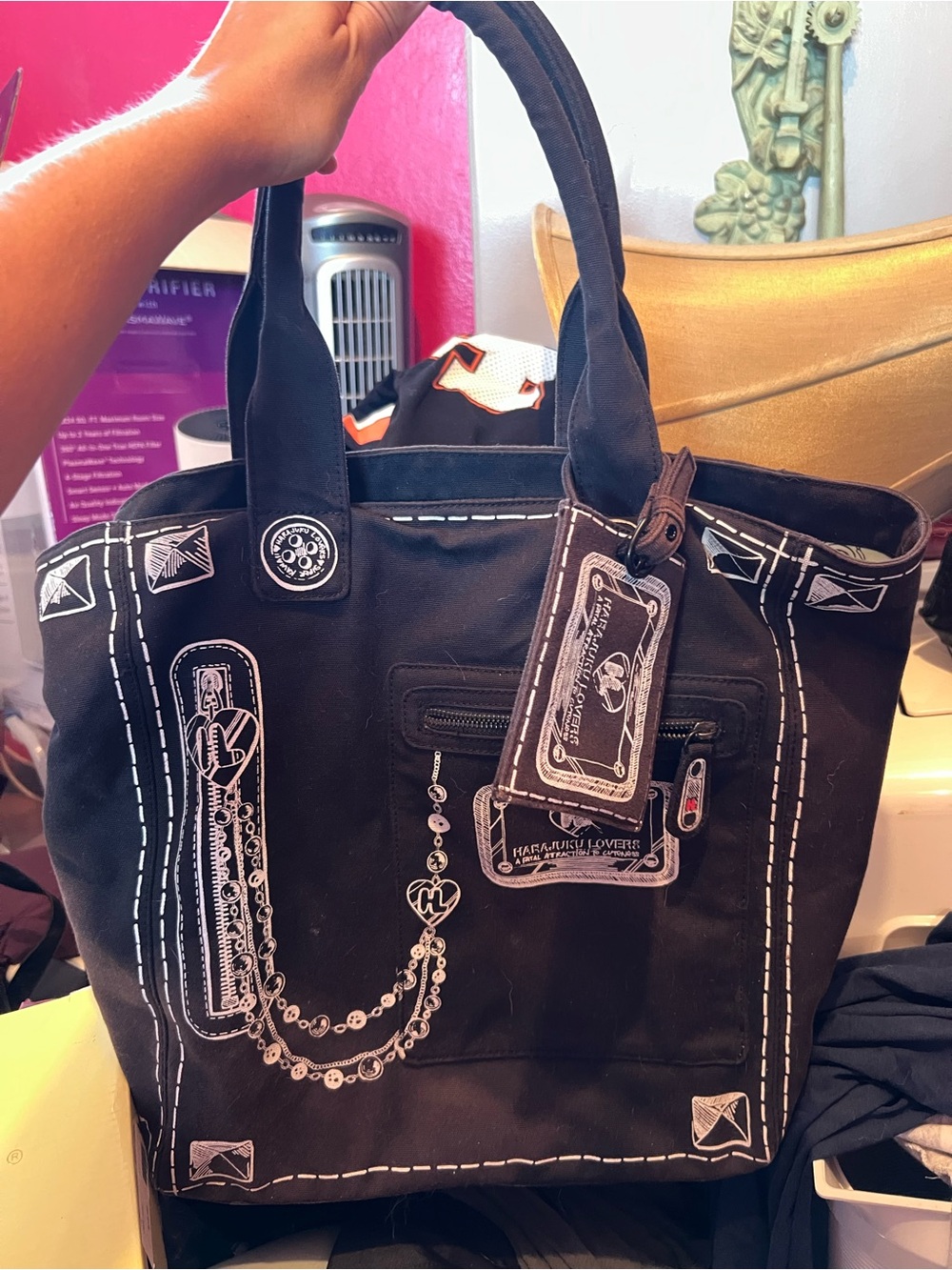 Harajuku Lovers Black Fatal Attraction Zipper Tote Bag Cuteness HTF Retired